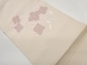 塩瀬銀駒刺繍花葉模様名古屋帯